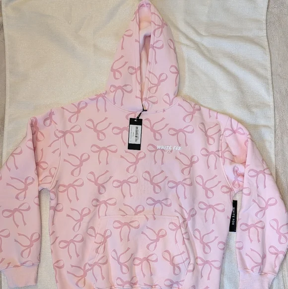 White Fox Boutique Oversized Printed Pink Posy Bow Hoodie - Picture 2 of 5